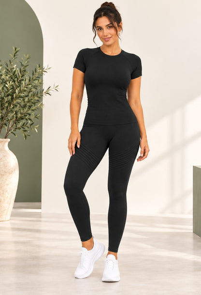 Set Vivazee nero: leggings scolpenti 3D e t-shirt senza cuciture